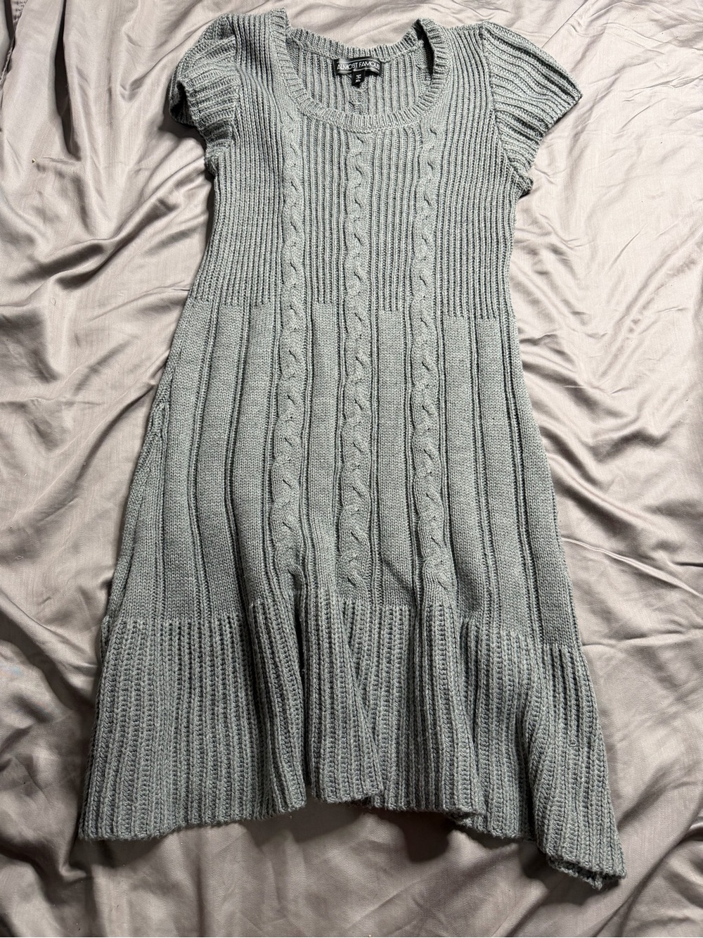Almost Famous Light Gray Ribbed Scoop Neck Sweater Dress